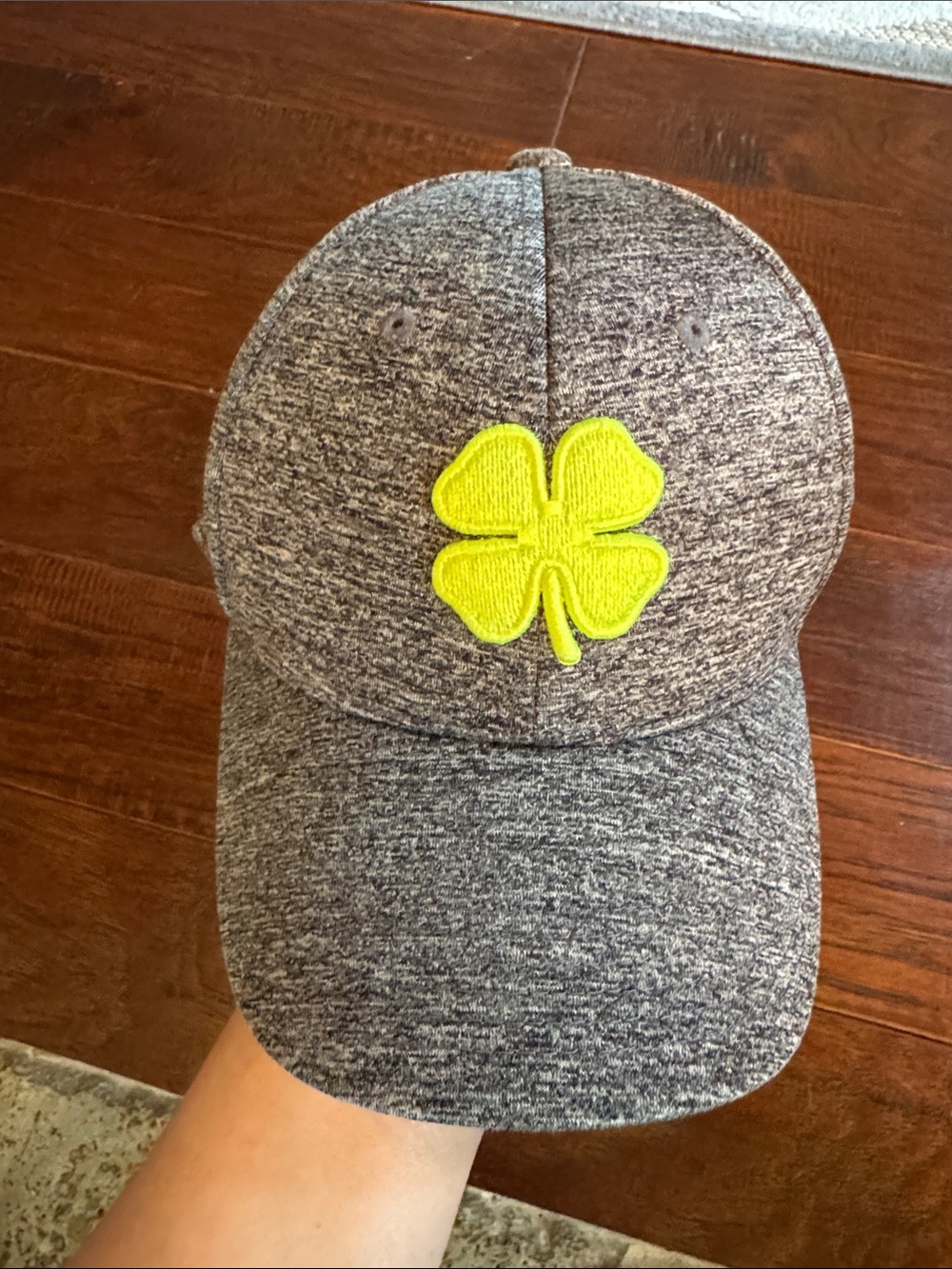 Heather Gray Men's Baseball Cap with Neon Yellow Clover Patch